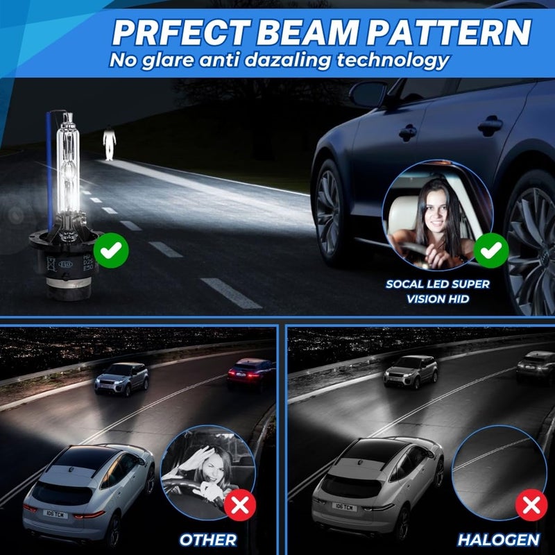 SOCAL-LED LIGHTING D2S 35W Xenon HID Headlight Bulbs - 10000K Deep Blue - 66040 66240 85122 OEM High Low Beam Direct Replacement - Pack of 2 - Image 4